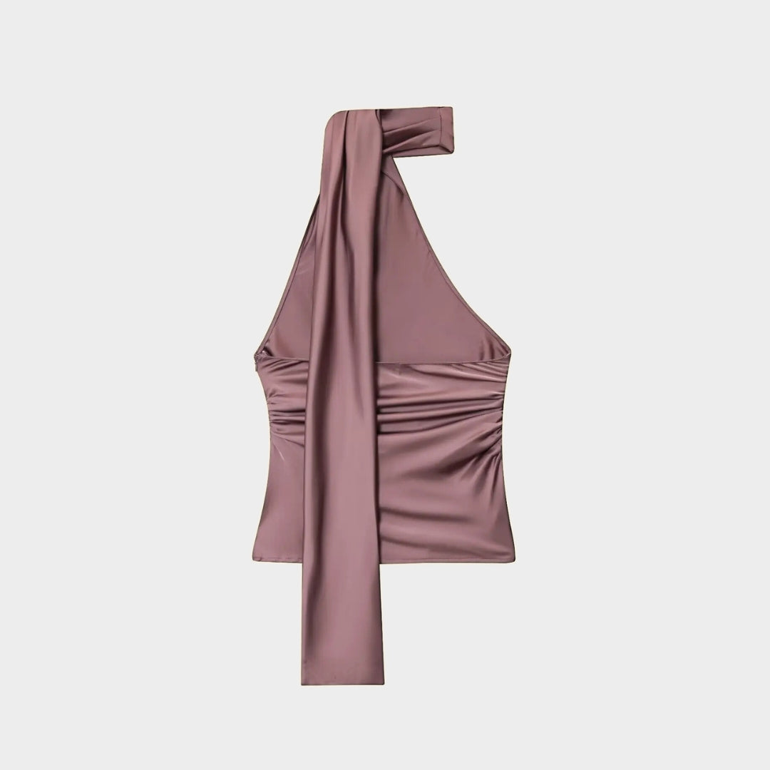 Tvådelat set med asymmetrisk topp och vida byxor – enfärgat eller prickigt