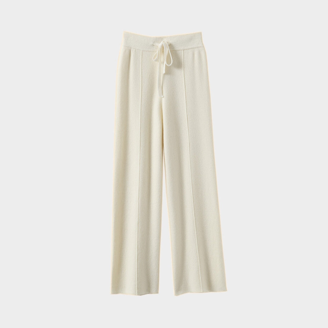 Stickade vida byxor i ull med midje resår och dragsko