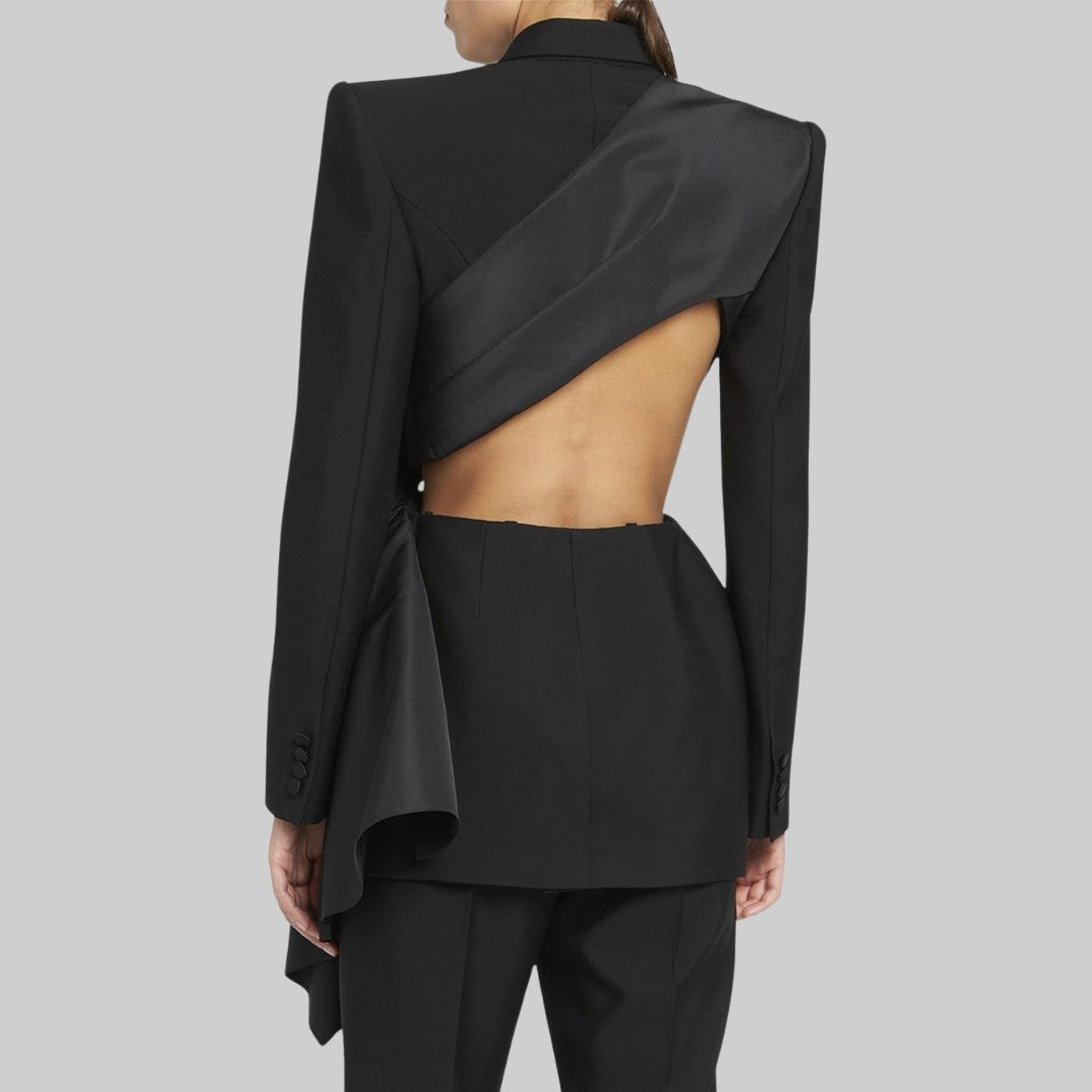 Svart Skräddarsydd Blazer med Stor Rosett och Utskuren Rygg
