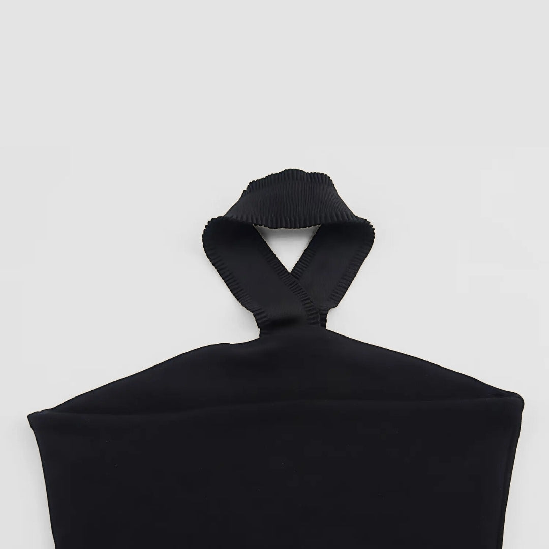 Svart Tvådelat set med halterneck-top och knapprad – skräddade långbyxor