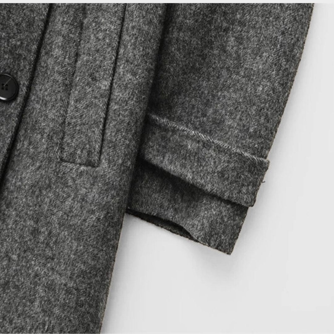 Grå ullmix-trenchcoat med skärp och dubbelknäppning