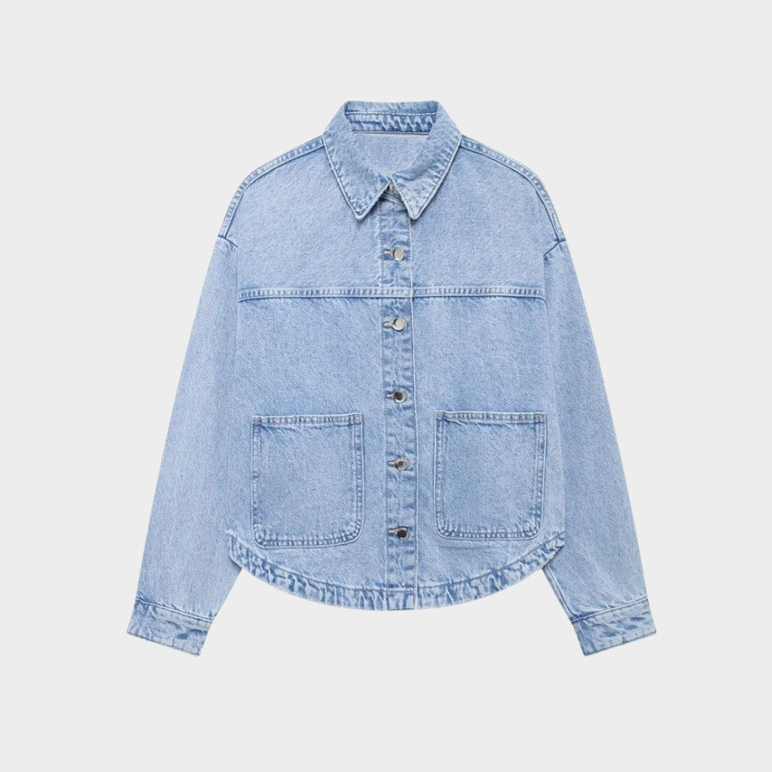 Oversize skjortjacka i denimlook med tryckknappar