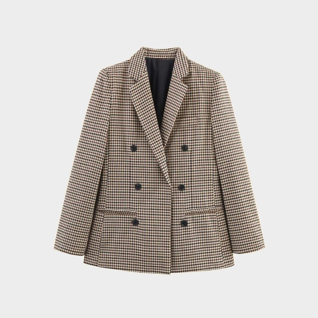 Kavaj i rutmönster med skårad krage dubbelknäppt front och regular passform