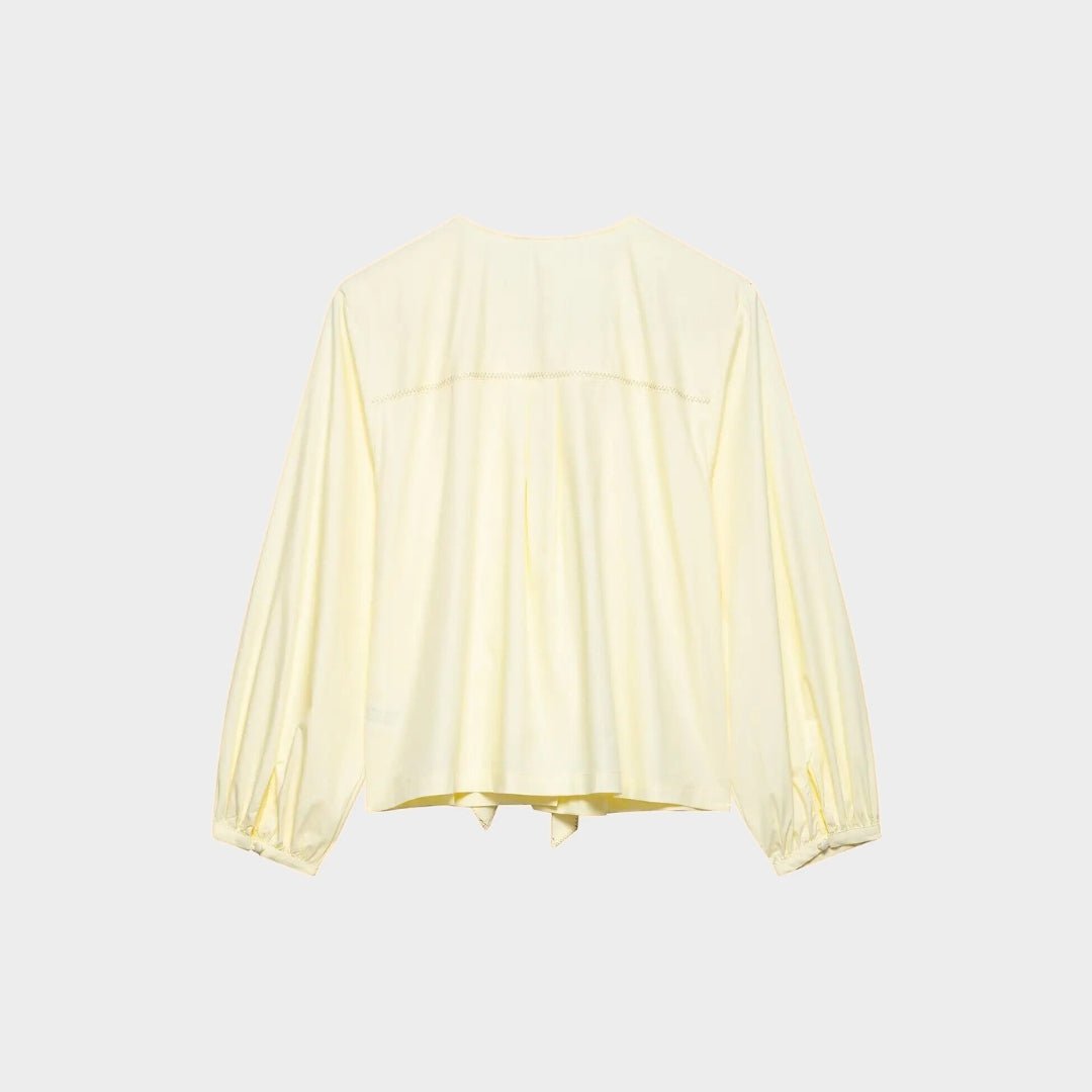 Blus i poplin med knytband och ränder