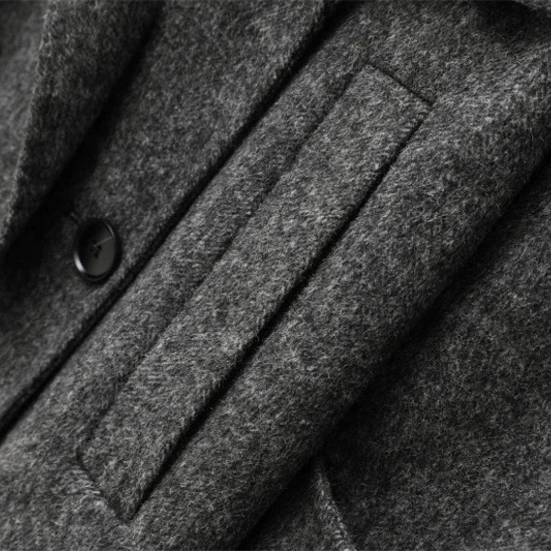 Grå ullmix-trenchcoat med skärp och dubbelknäppning