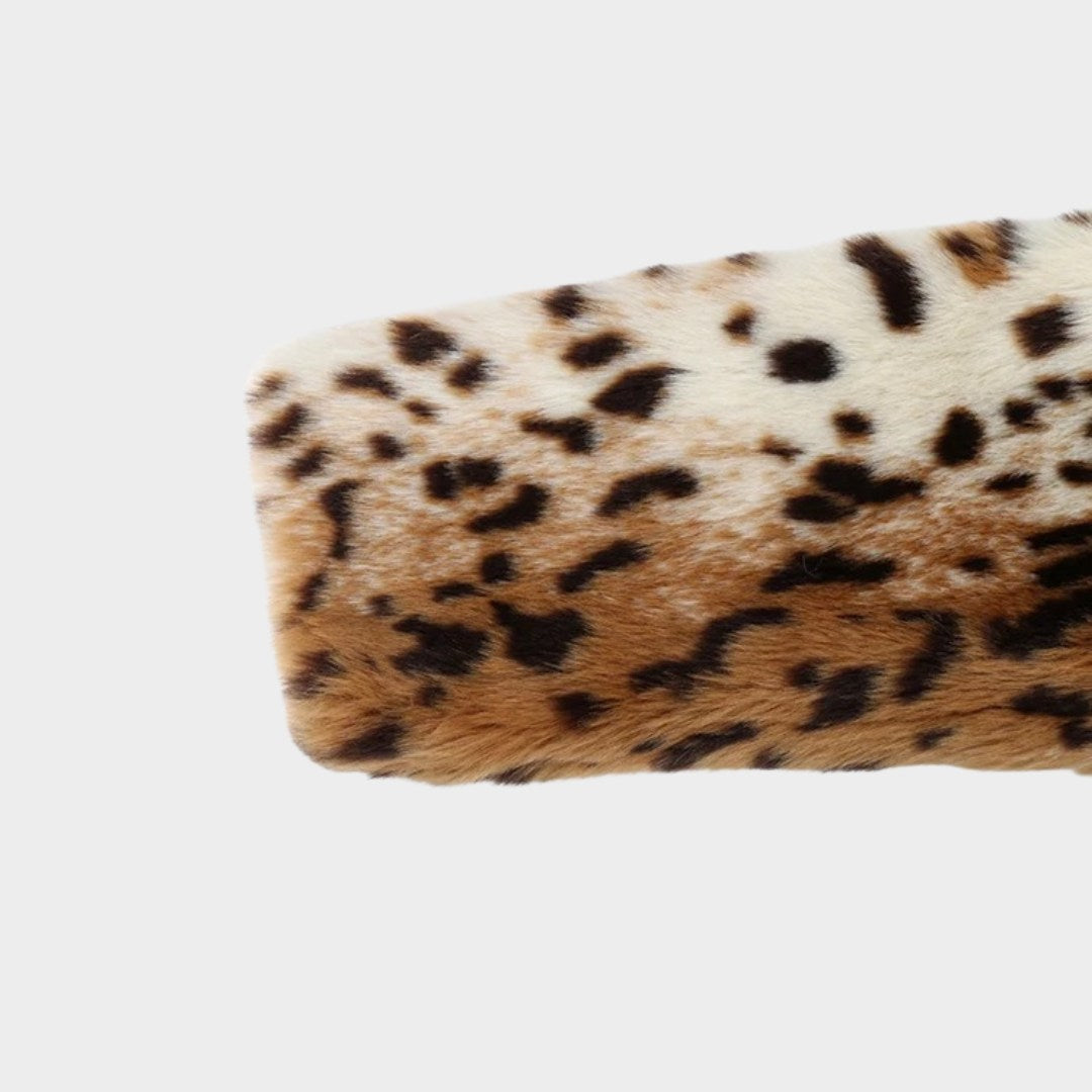 Leopardmönstrad fuskpälsjacka med dubbelknäppning