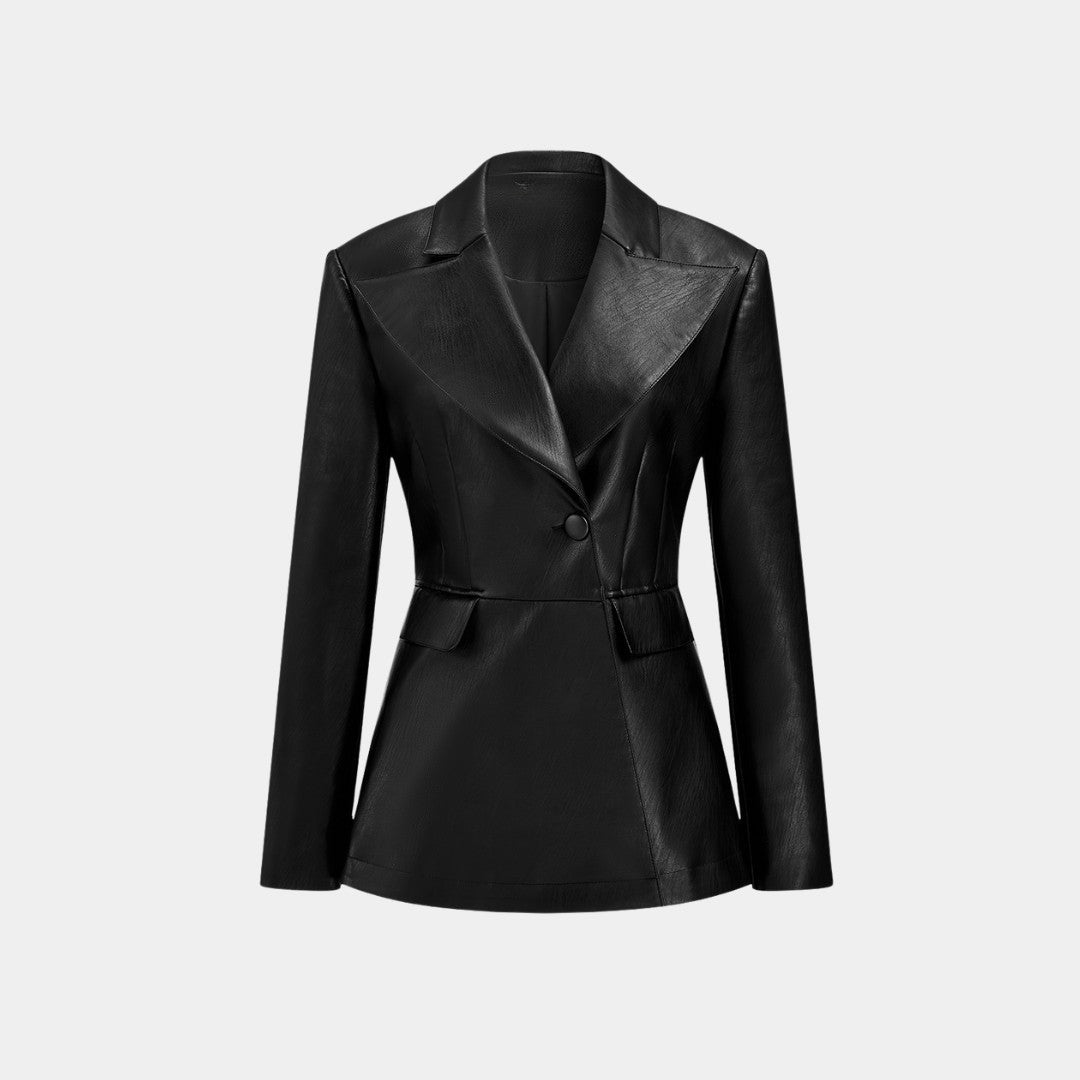 Svart kavajjacka i konstläder med enkelknäppning