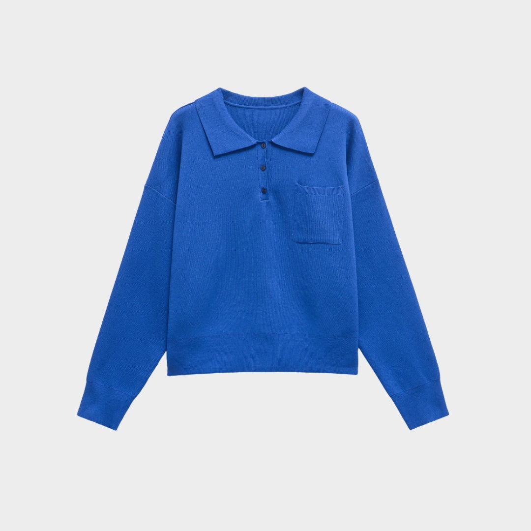Elegant Knitted Sweater With Polo Collar