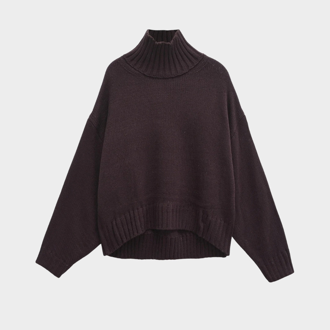 Mörkbrun Oversized Stickad Polotröja
