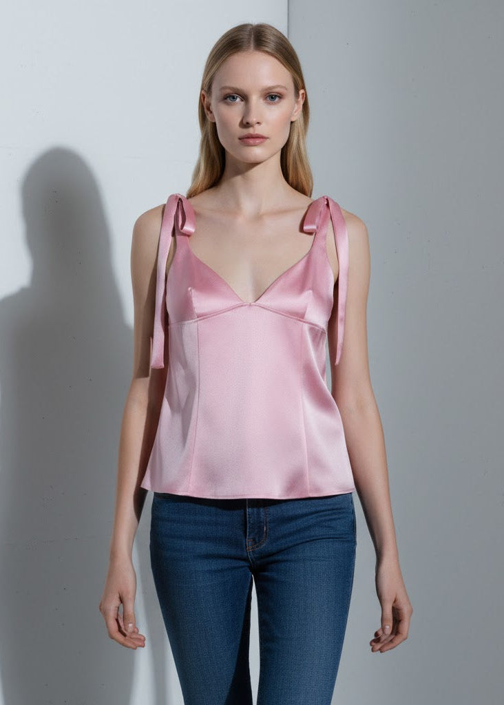 Satintopp med knytbara axelband och kort skärning