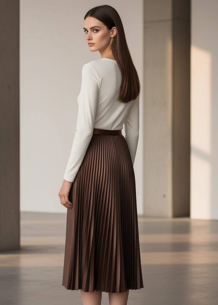 Plisserad midikjol med hög midja och vida veck