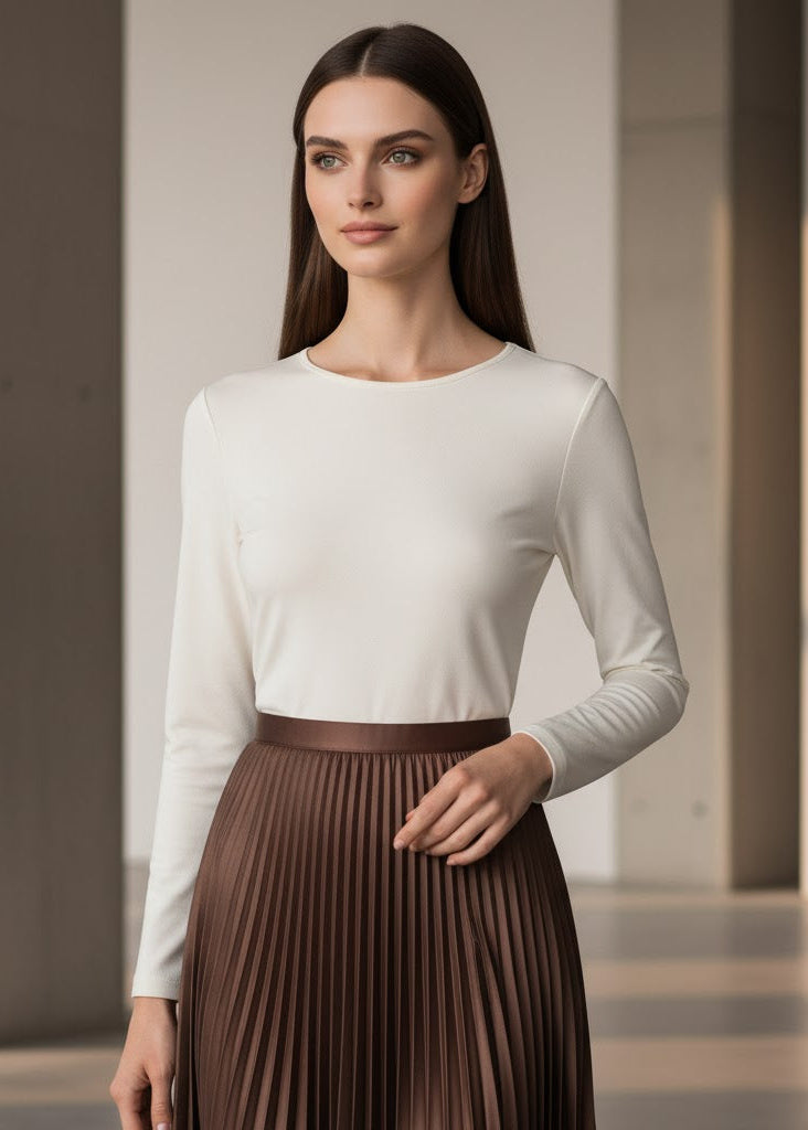 Plisserad midikjol med hög midja och vida veck