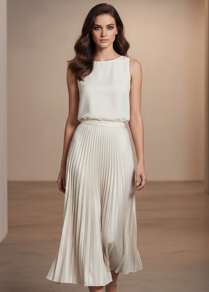 Plisserad midikjol med hög midja och vida veck