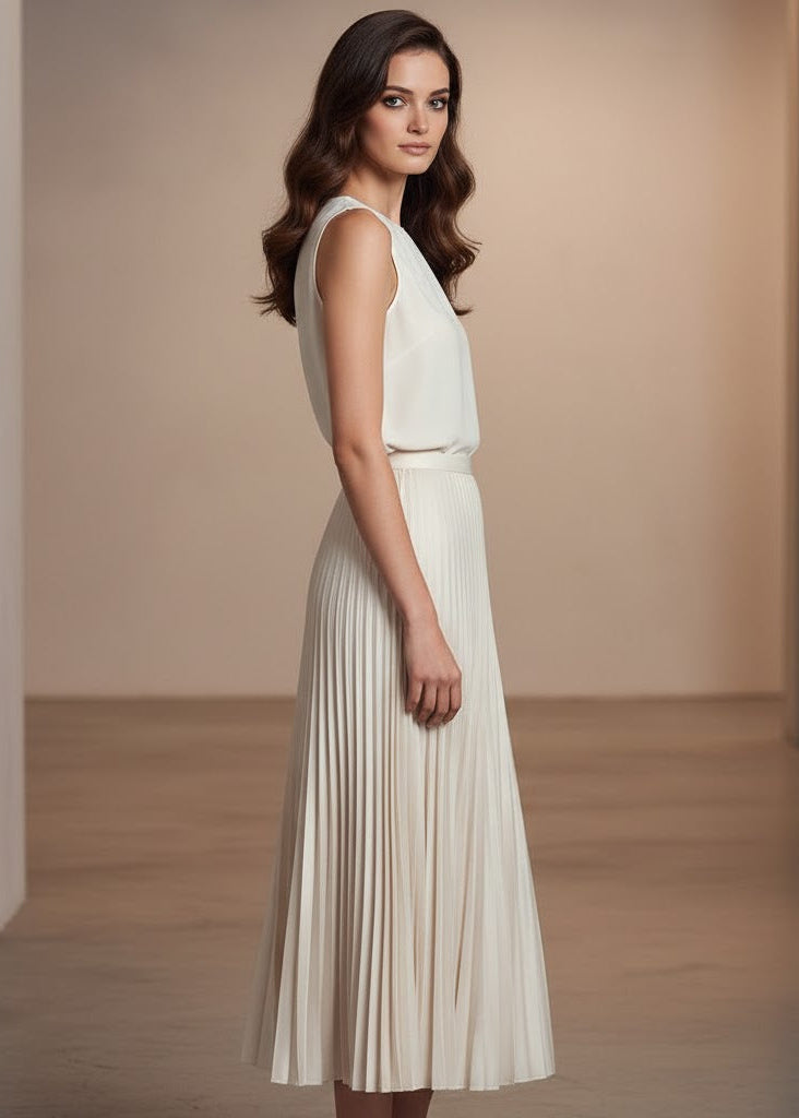 Plisserad midikjol med hög midja och vida veck