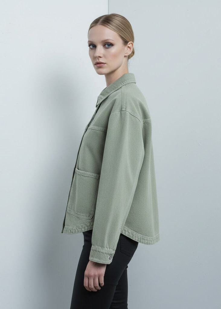 Oversize skjortjacka i denimlook med tryckknappar