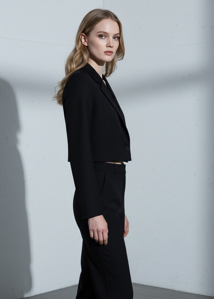 Kort kavaj i viskos med lös passform och enkel knäppning