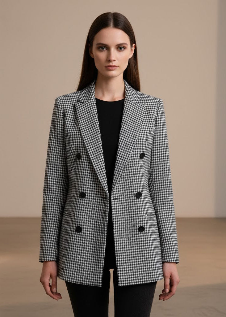 Kavaj i rutmönster med skårad krage dubbelknäppt front och regular passform