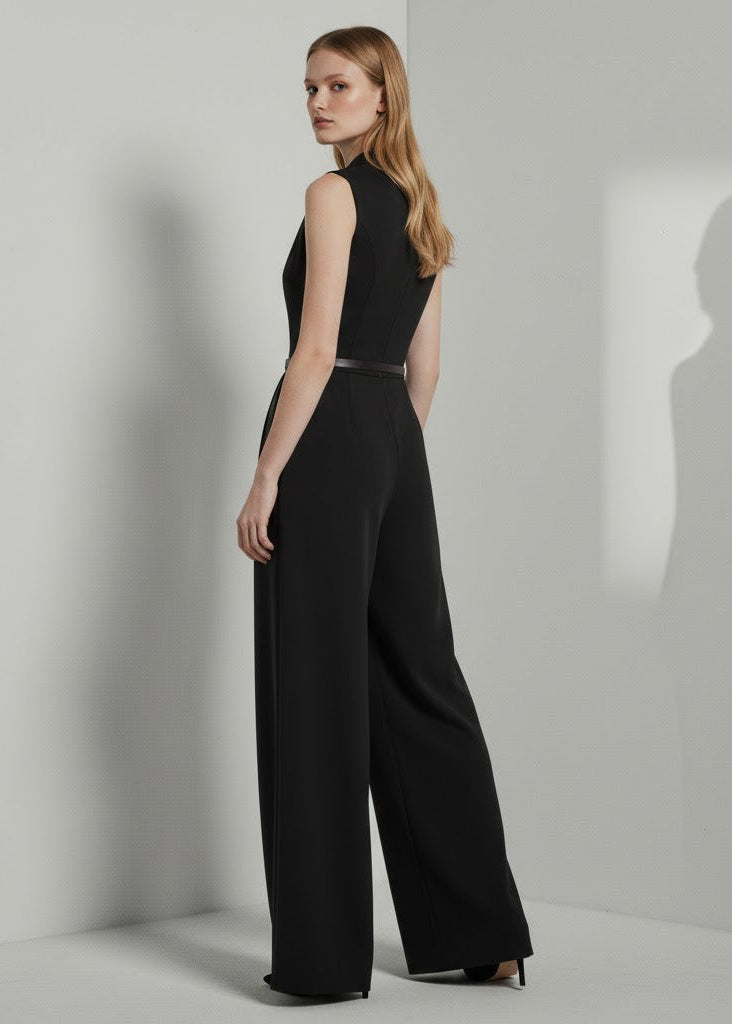 Ärmlös byxdress med kavajkrage och raka ben