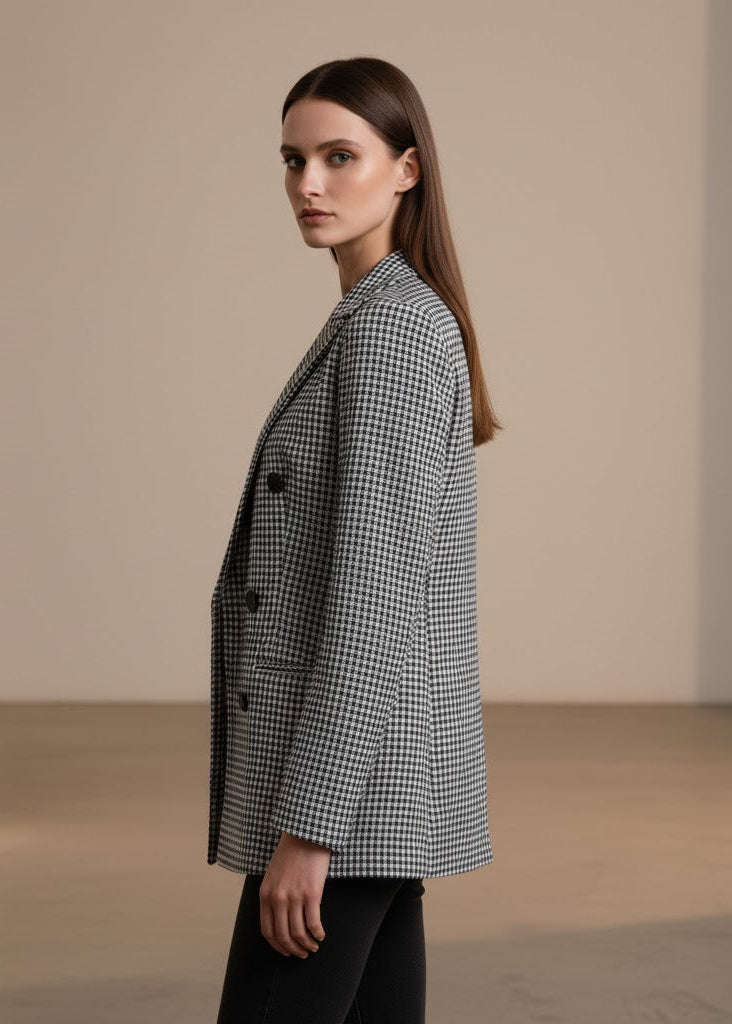 Kavaj i rutmönster med skårad krage dubbelknäppt front och regular passform