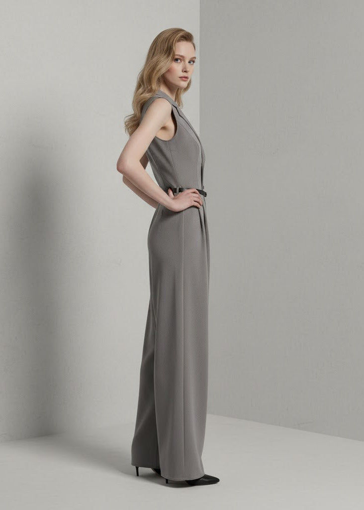 Ärmlös byxdress med kavajkrage och raka ben