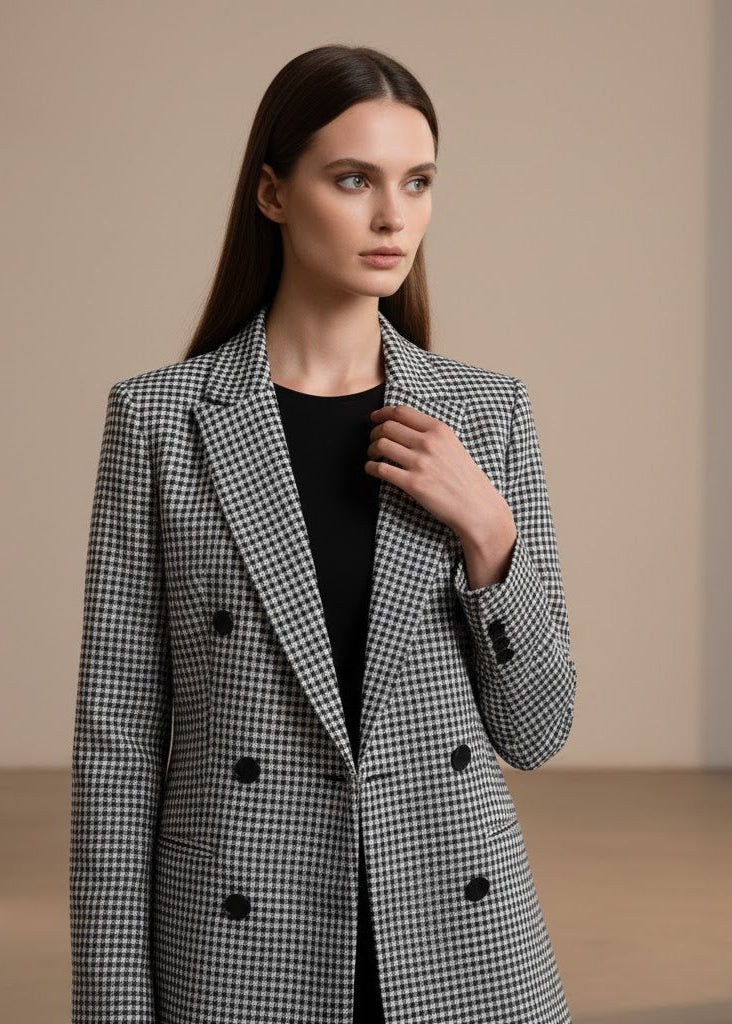 Kavaj i rutmönster med skårad krage dubbelknäppt front och regular passform