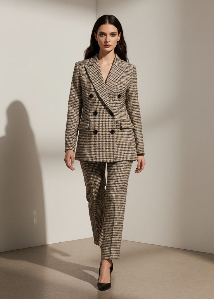 Kavaj i rutmönster med skårad krage dubbelknäppt front och regular passform