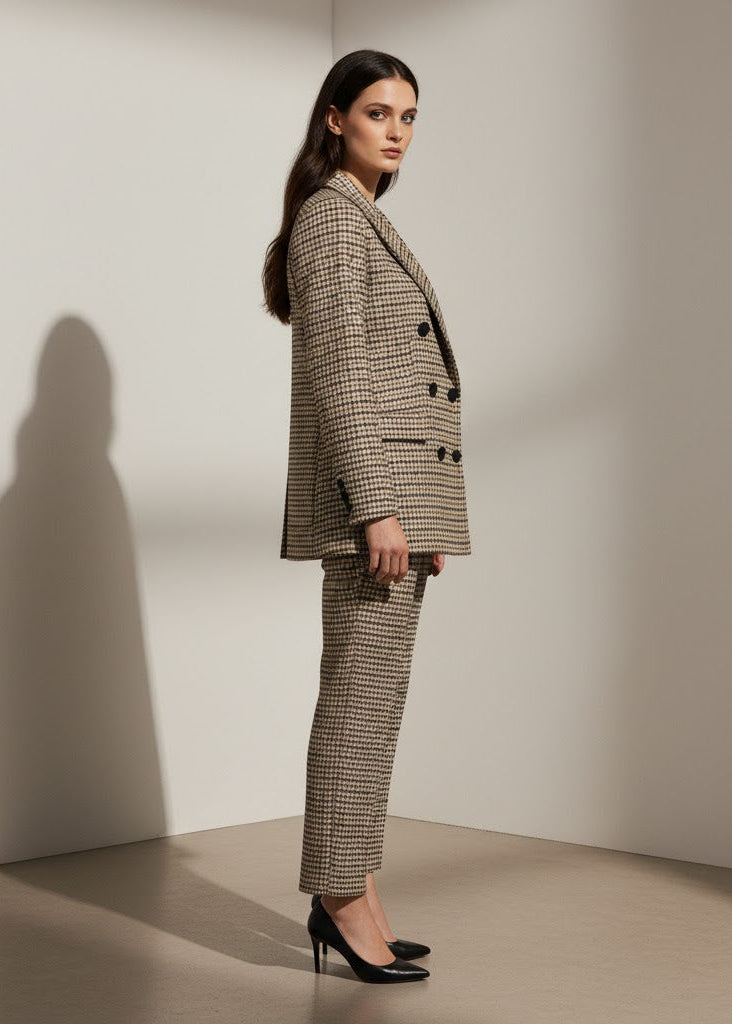 Kavaj i rutmönster med skårad krage dubbelknäppt front och regular passform