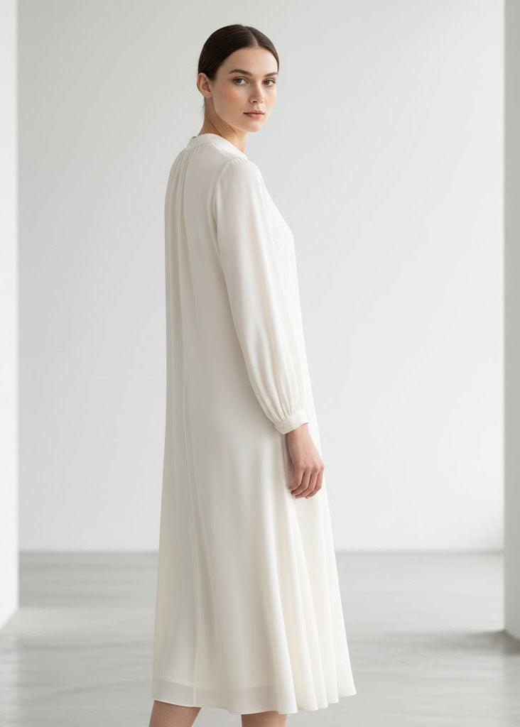 Vit Lång A-linjeformad klänning med knytning och rynkade ärmar