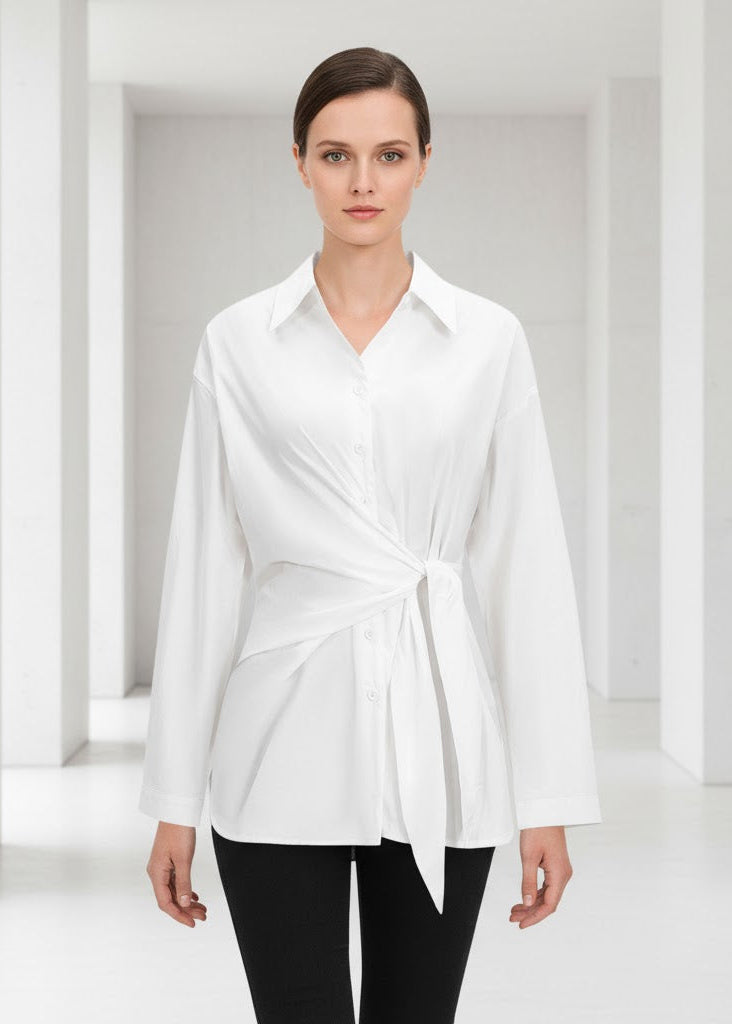 Vit Långärmad topp med figurnära passform och rak fåll