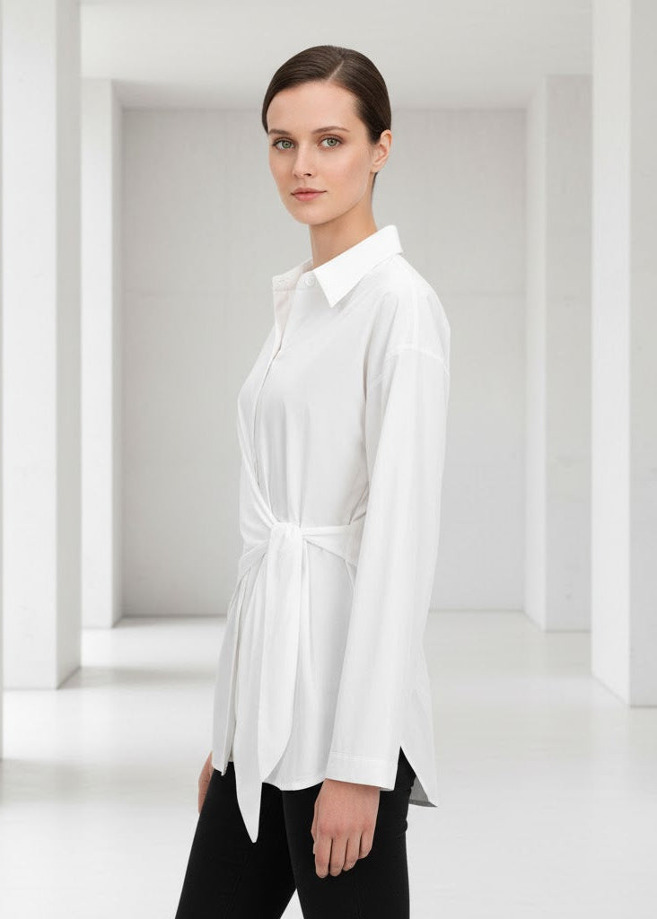 Vit Långärmad topp med figurnära passform och rak fåll