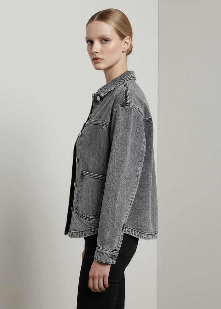 Oversize skjortjacka i denimlook med tryckknappar