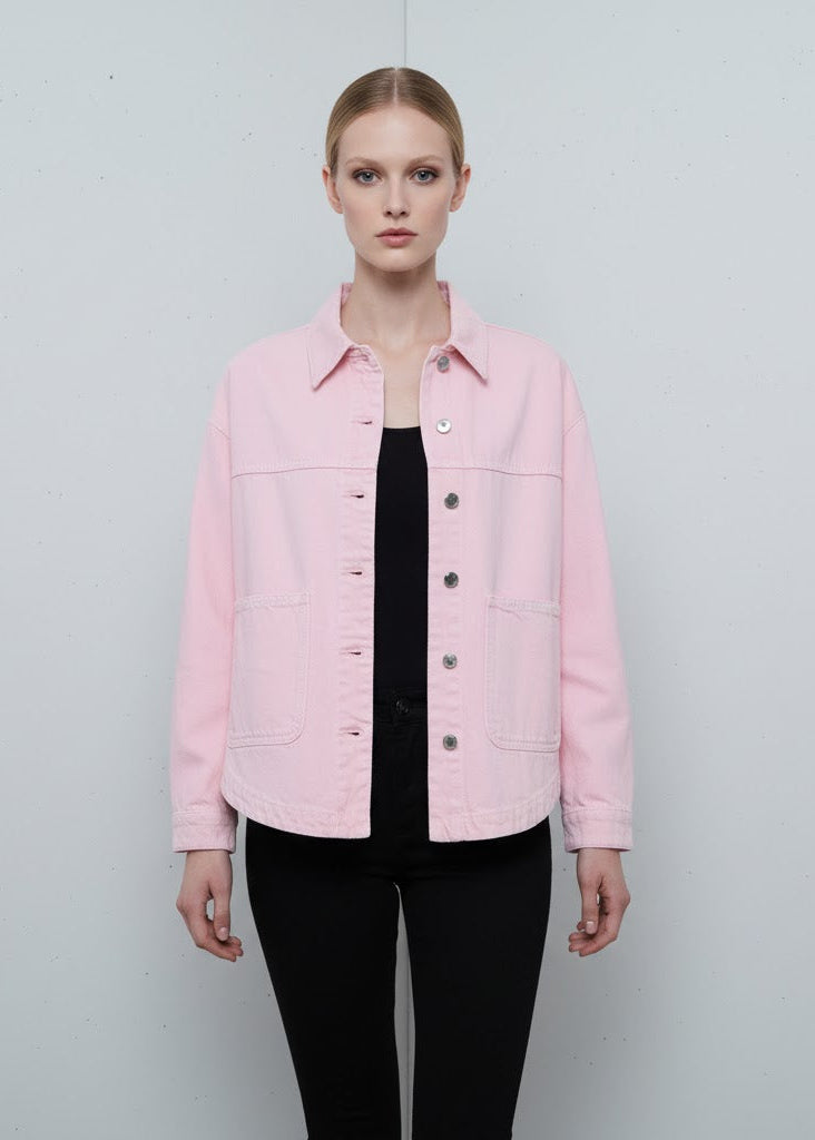 Oversize skjortjacka i denimlook med tryckknappar