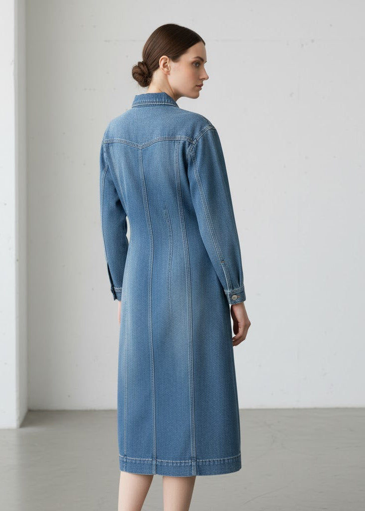 Jeansskjortklänning med knappar och lång ärm