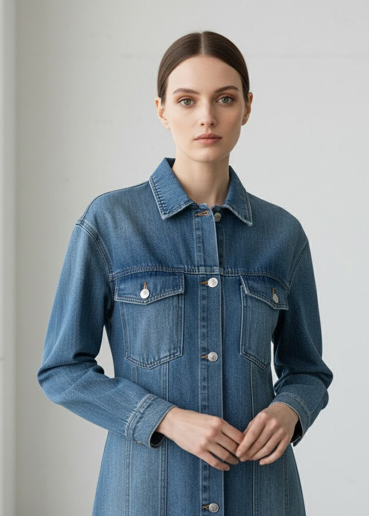 Jeansskjortklänning med knappar och lång ärm