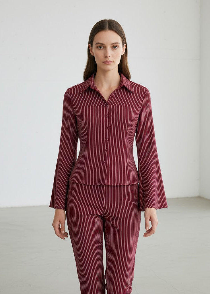 Randig skjorttopp med utsvängda ärmar och figurnära passform i mjukt, lätt tyg med luftig känsla.