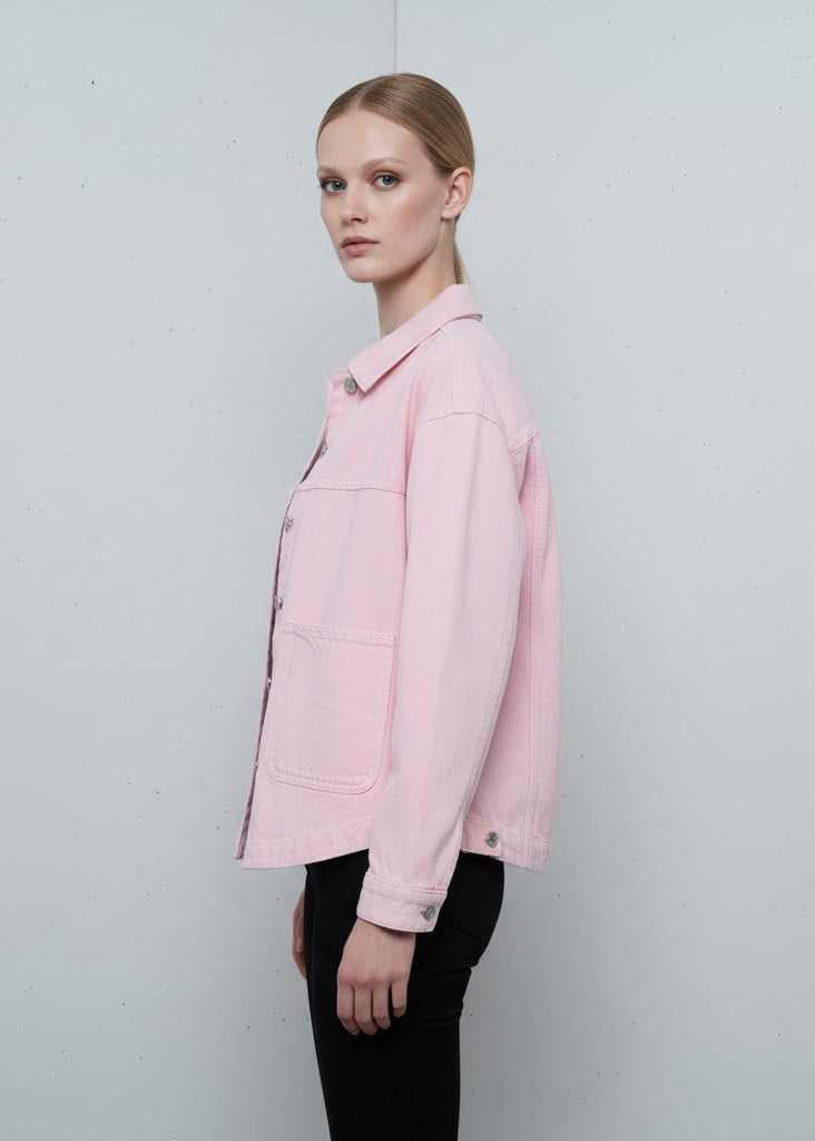 Oversize skjortjacka i denimlook med tryckknappar