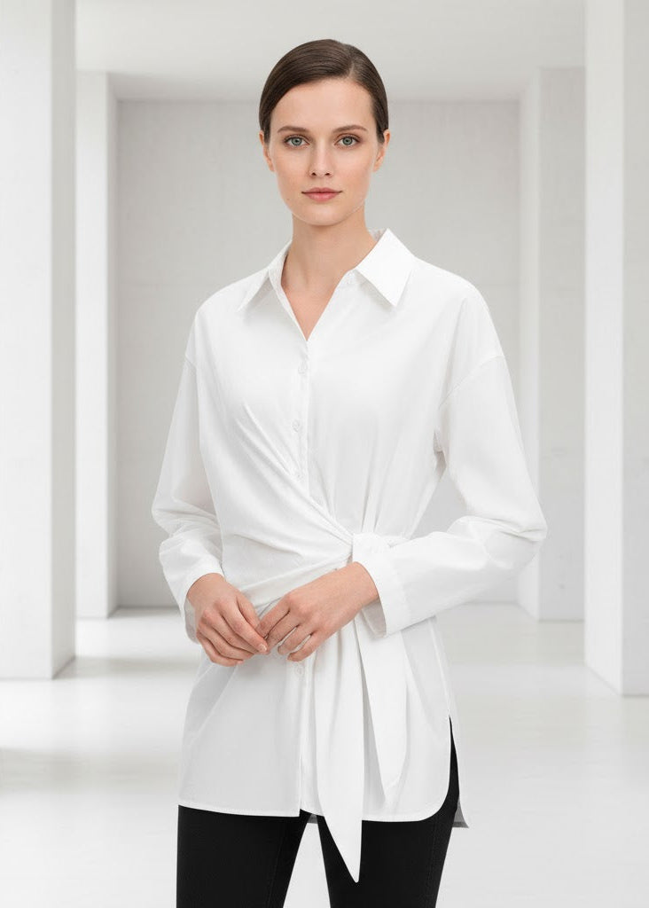 Vit Långärmad topp med figurnära passform och rak fåll