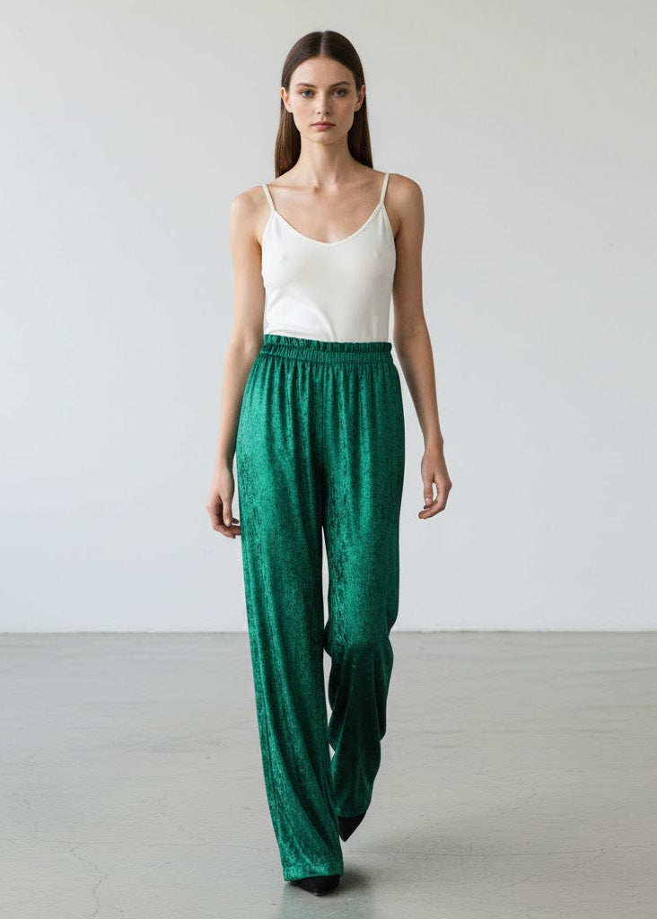 Vida vardagsbyxor i glansig sammetslook