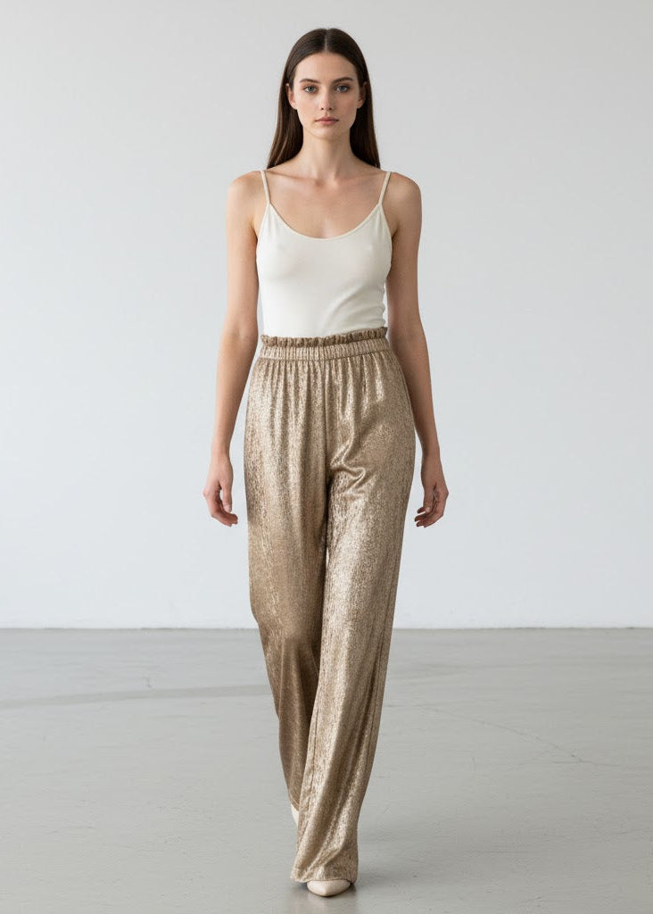 Vida vardagsbyxor i glansig sammetslook