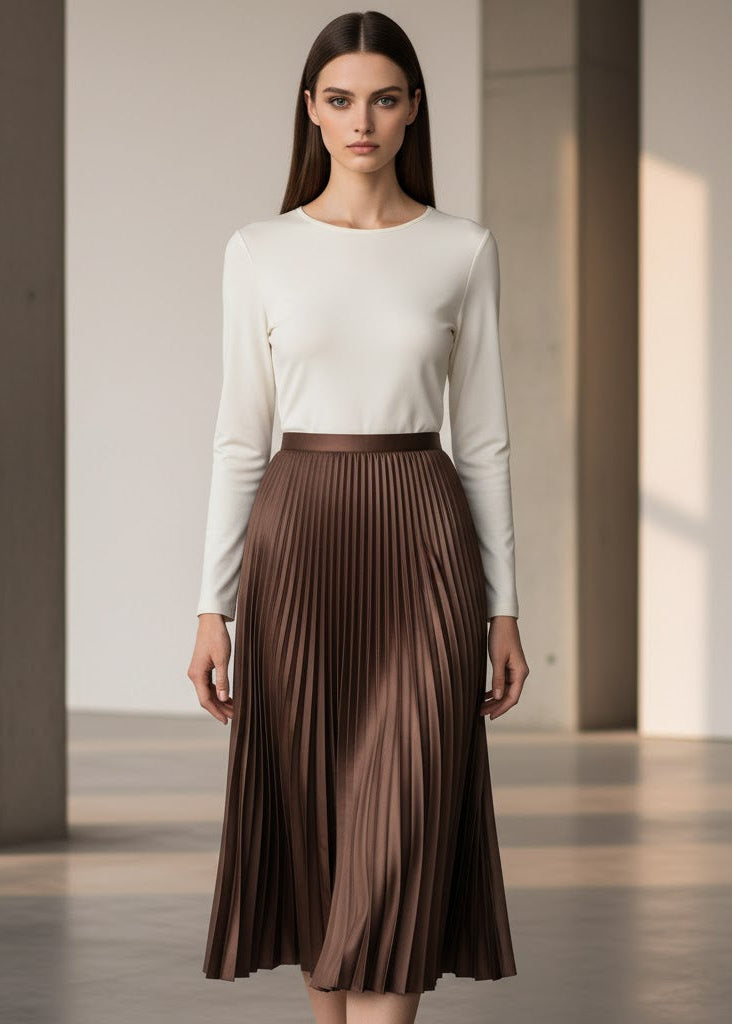 Plisserad midikjol med hög midja och vida veck