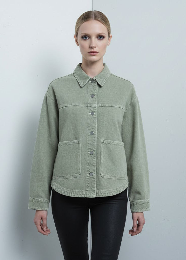 Oversize skjortjacka i denimlook med tryckknappar