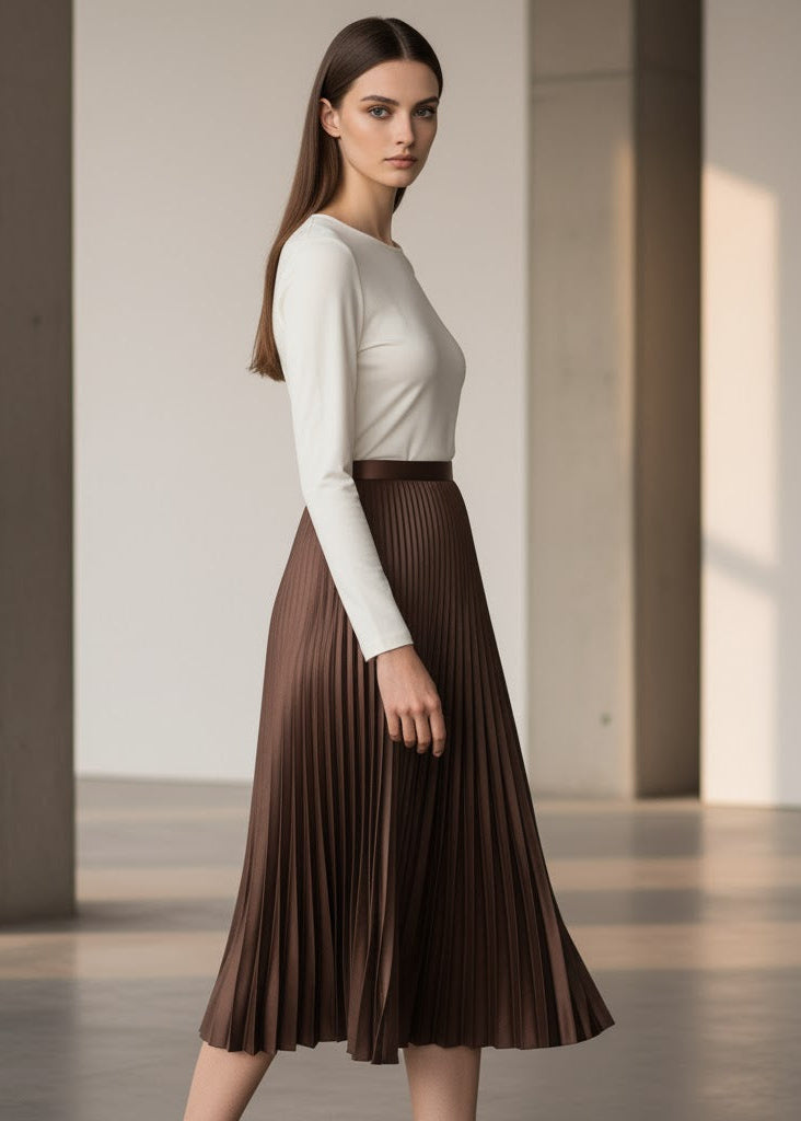 Plisserad midikjol med hög midja och vida veck