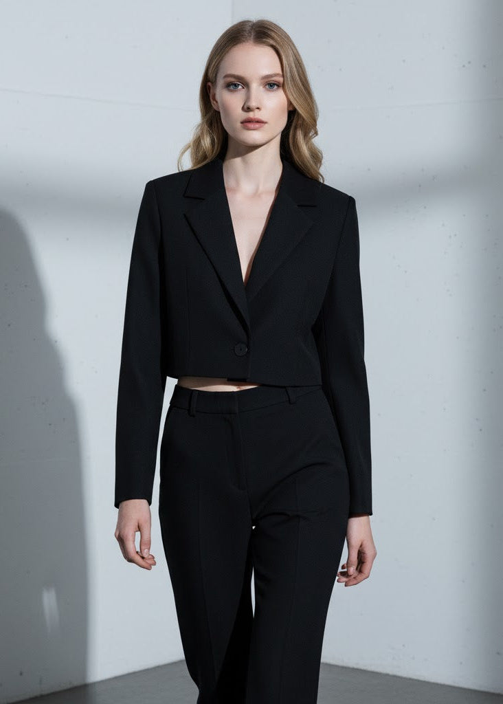 Kort kavaj i viskos med lös passform och enkel knäppning